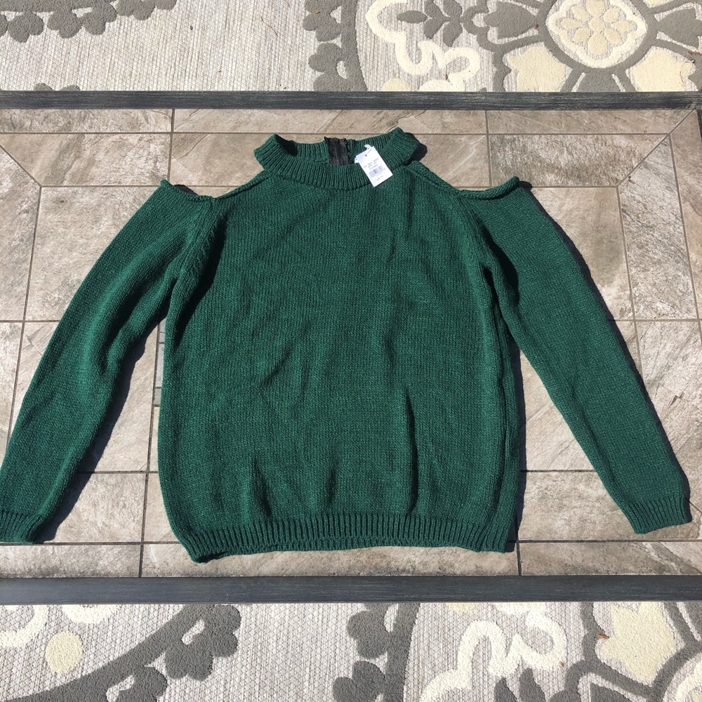 Emerald green cold shoulder cutout sweater